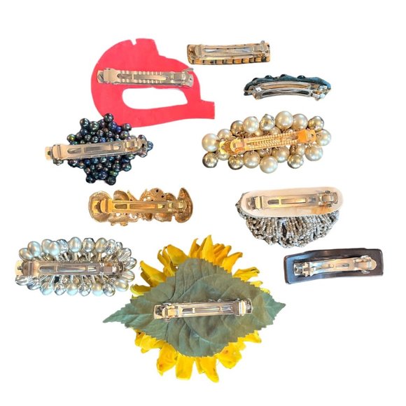 Lot of 10 Vintage Barrettes Flamingo Sunflower Beads Pearl 1980's - Picture 3 of 3